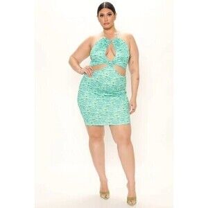 Green Tie Halter Mini Dress Size 3X‎ RefM010